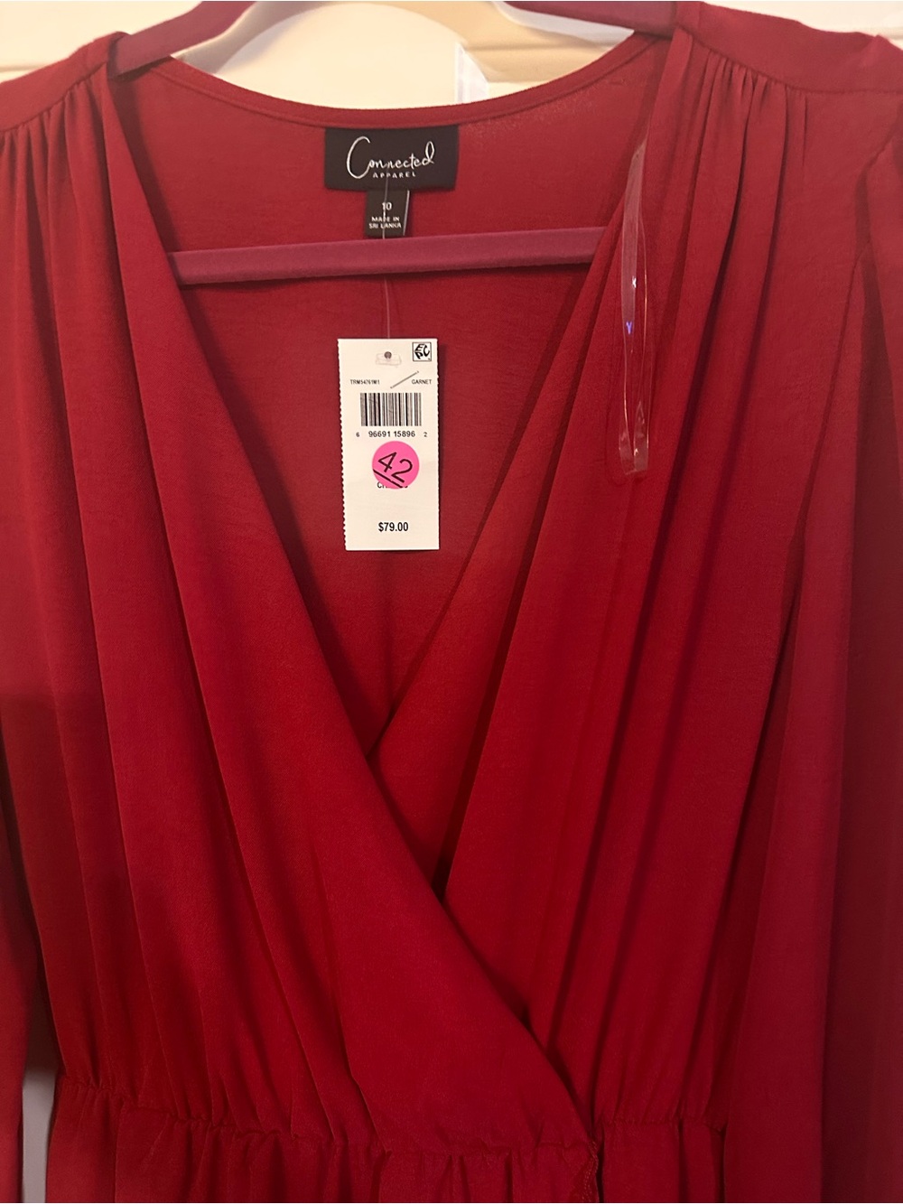 connected apparel Red Long Sleeve Wrap Maxi Dress - Picture 2 of 2